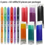 Erasable Pen 0.5mm Set 6 Color Ink Gel Pen Erasable Refill Rod Washable Handle School&Office Writing Stationery Gel Ink Pen